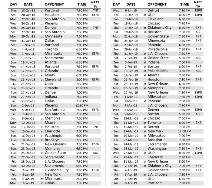 Lakers Announce 2018-19 Regular Season Schedule Presented By Delta Air ...